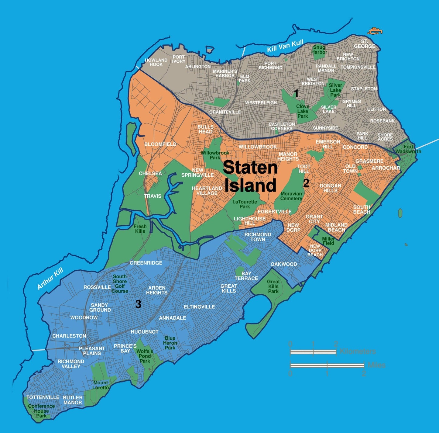 Staten Island Ny Neighborhood Map Glossy Poster Picture Photo Print Banner Booma Prints