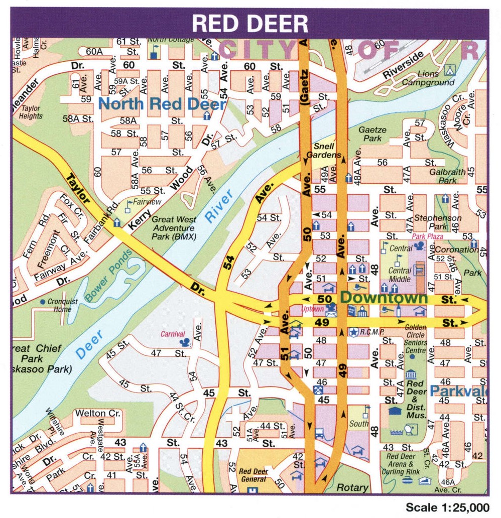 Red Deer Alberta Canada Map Ca Glossy Poster Picture Photo Print Banner Booma Prints