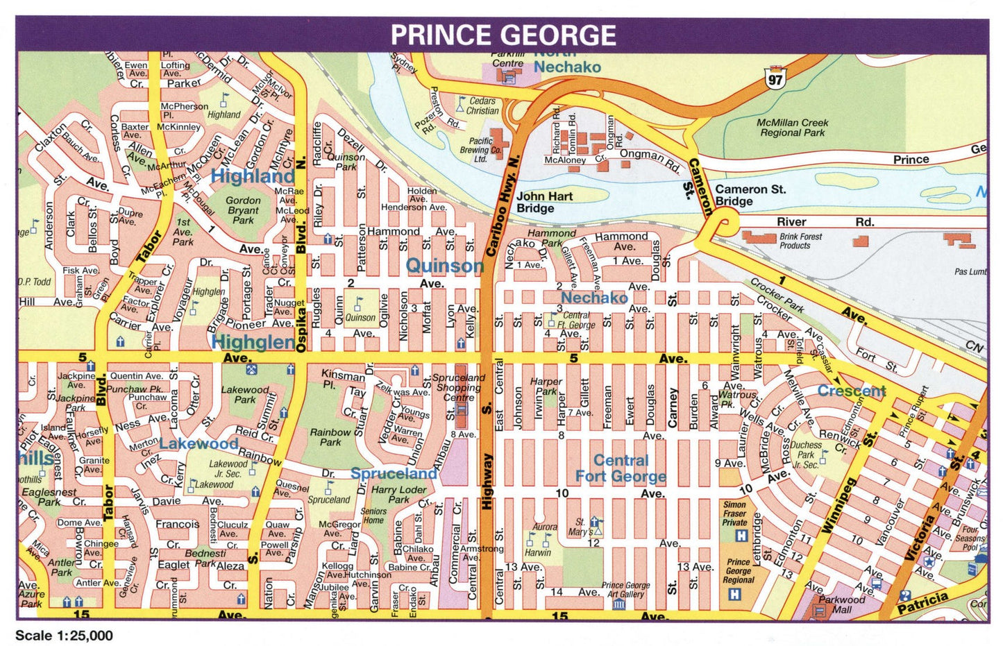 Prince George Bc Canada Map Glossy Poster Picture Photo Print Banner Booma Prints