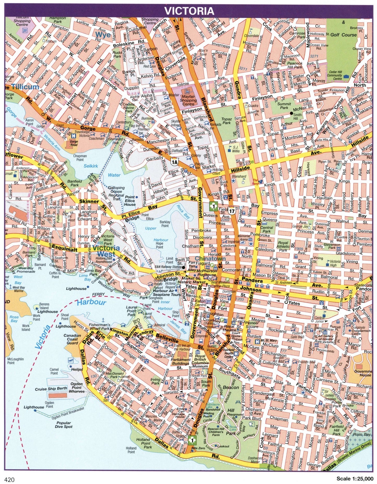 Victoria City Bc Canada Map Glossy Poster Picture Photo Print Banner Booma Prints