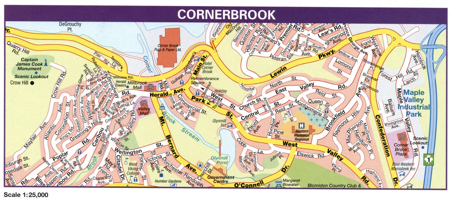 Cornerbrook Canada Map Glossy Poster Picture Photo Print Banner Booma Prints