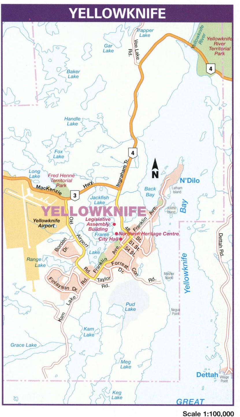 Yellowknife Northwest Canada Map Glossy Poster Picture Photo Print Banner Booma Prints