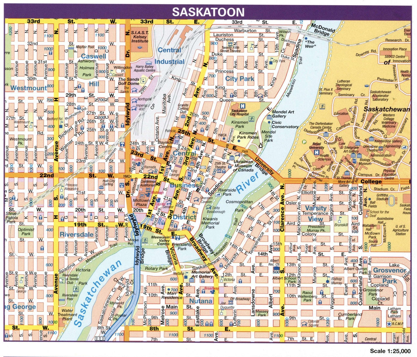 Saskatoon Saskatchewan Canada Map Glossy Poster Picture Photo Print Banner Booma Prints