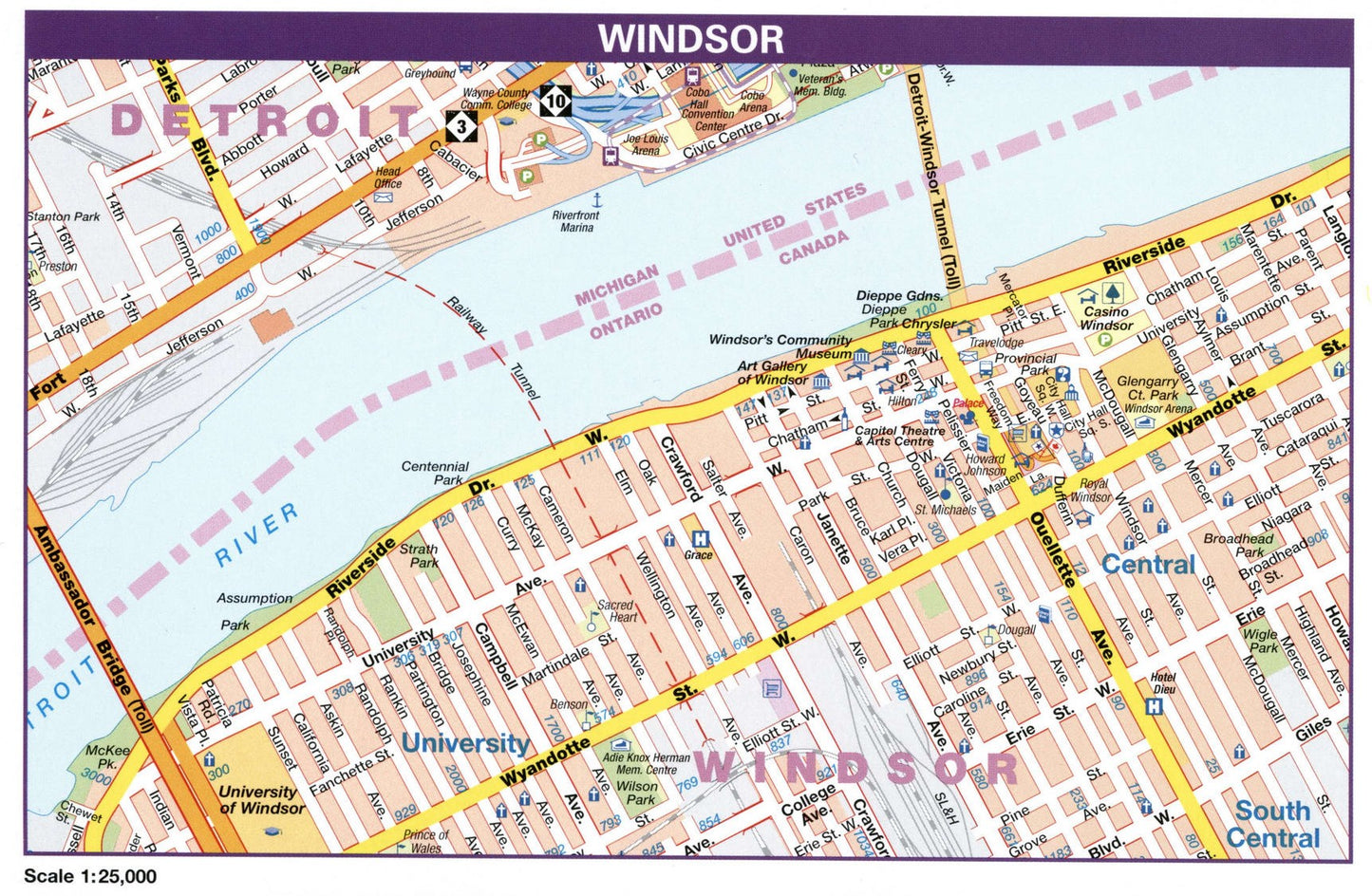 Windsor Ontario Canada Map Glossy Poster Picture Photo Print Banner Booma Prints
