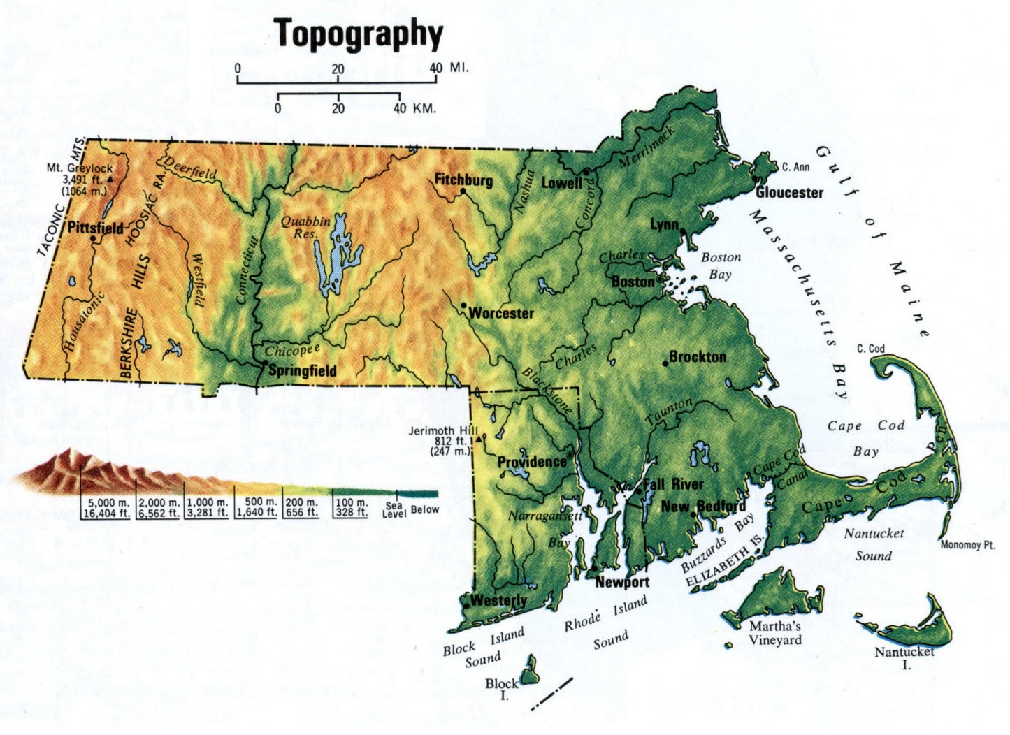 Massachusetts Topography Map Glossy Poster Picture Photo Print Banner Booma Prints
