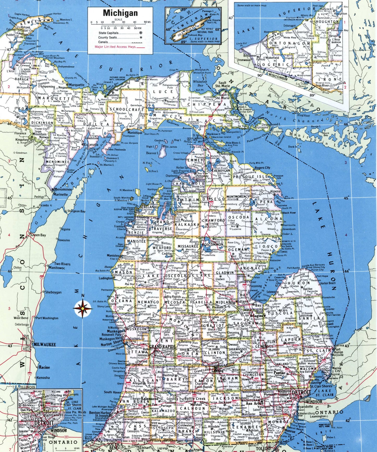 Michigan County Counties Map Glossy Poster Picture Photo Print Banner Booma Prints