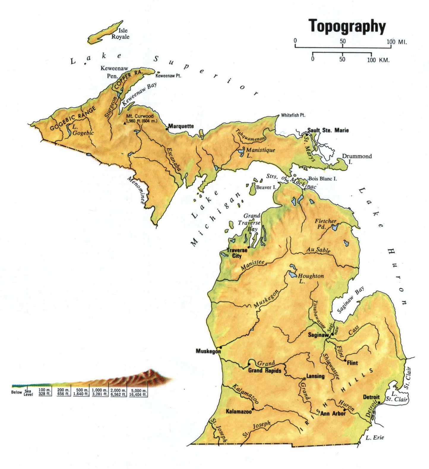 Michigan Topography Map Glossy Poster Picture Photo Print Banner Booma Prints
