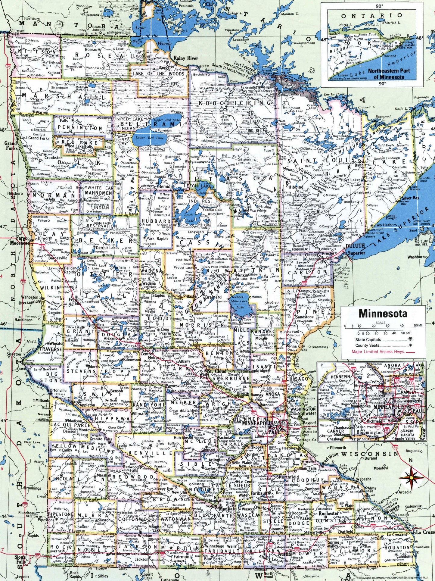 Minnesota County Counties Map Glossy Poster Picture Photo Print Banner Booma Prints