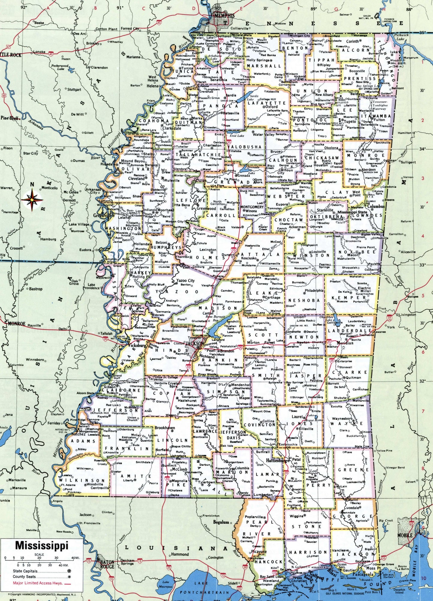 Mississippi County Counties Map Glossy Poster Picture Photo Print Banner Booma Prints