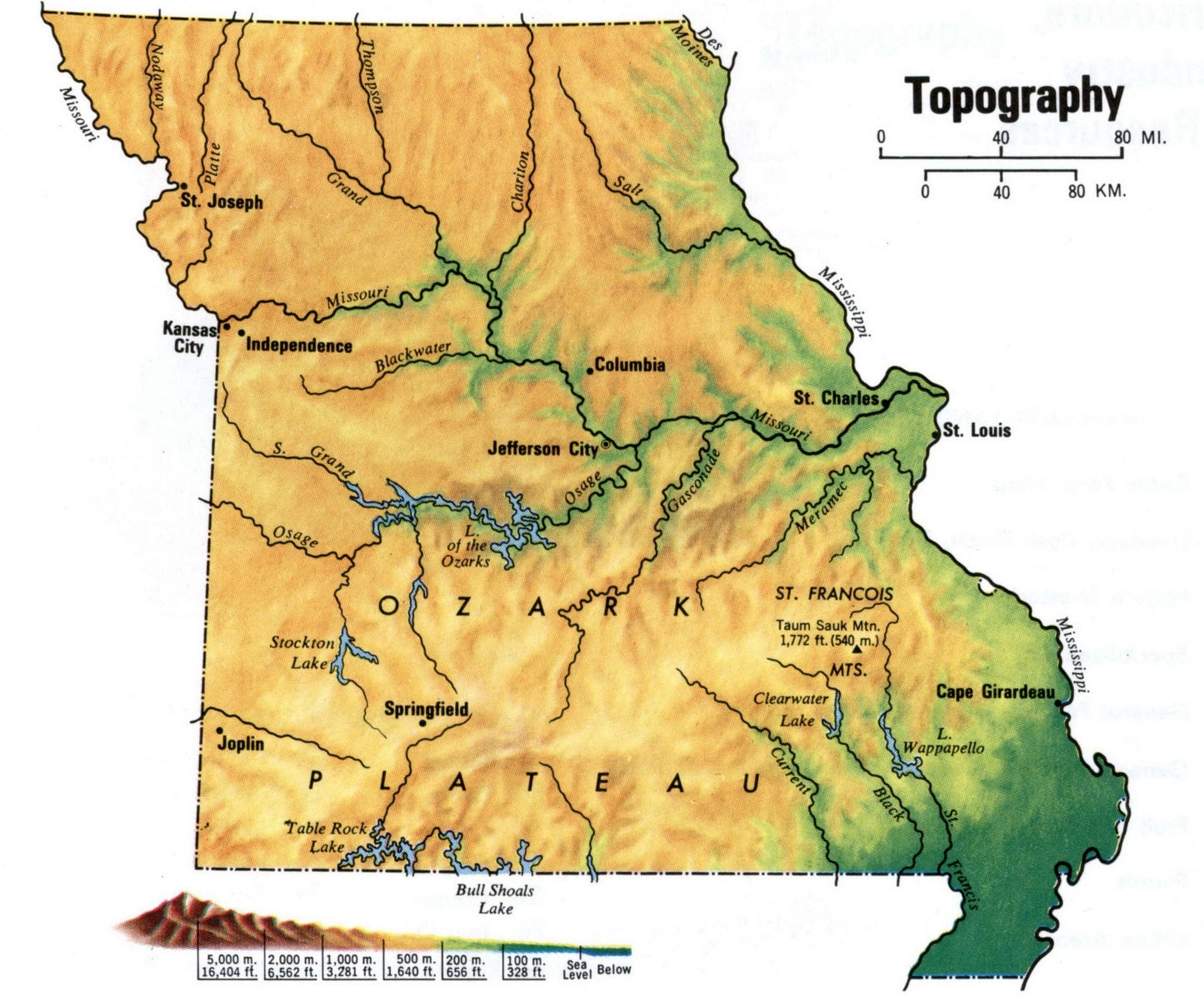 Missouri Topography Map Glossy Poster Picture Photo Print Banner Booma Prints