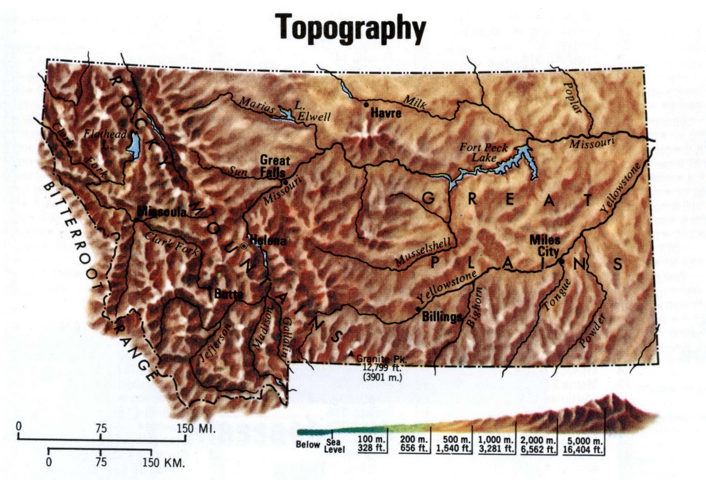 Montana Topography Map Glossy Poster Picture Photo Print Banner Booma Prints