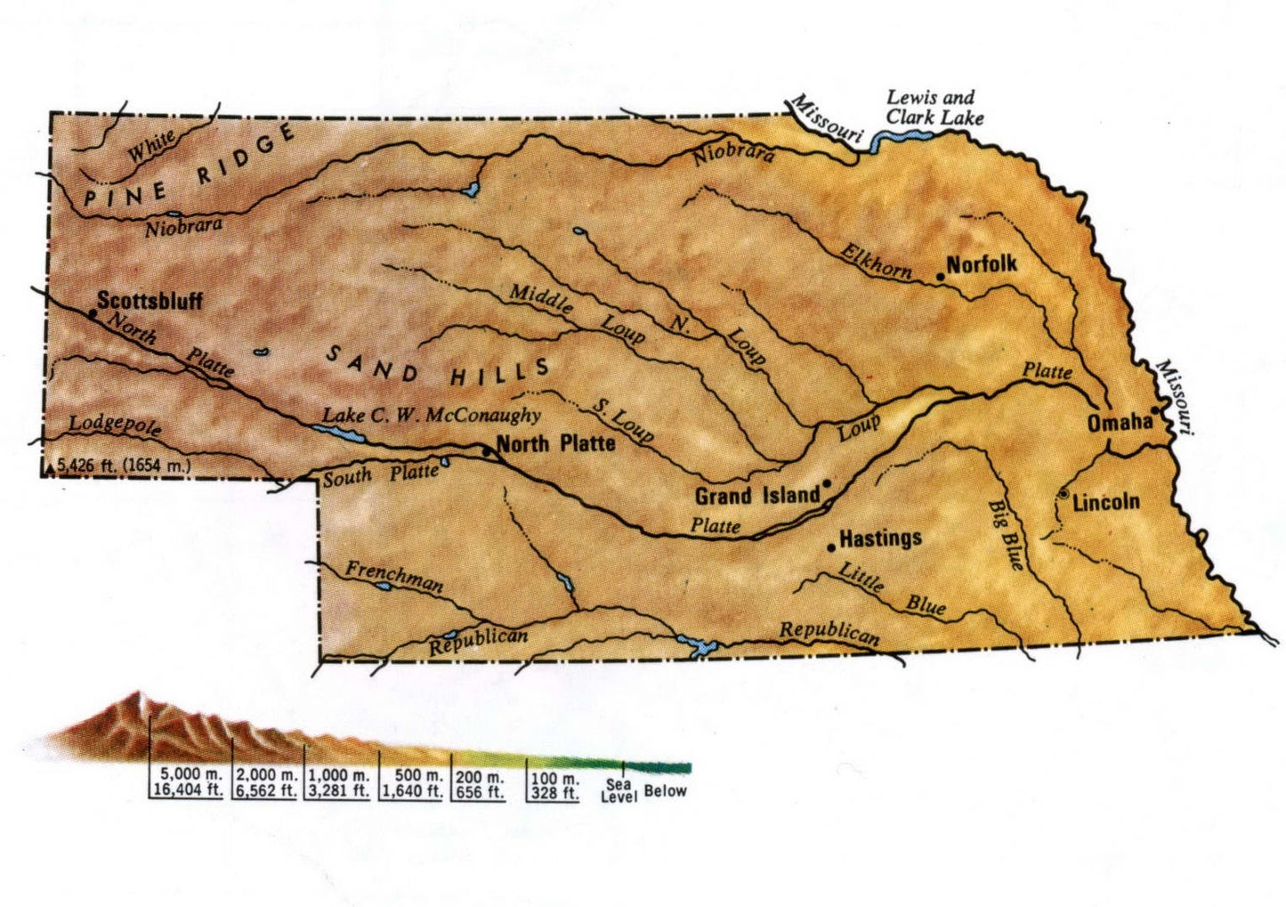 Nebraska Topography Map Glossy Poster Picture Photo Print Banner Booma Prints