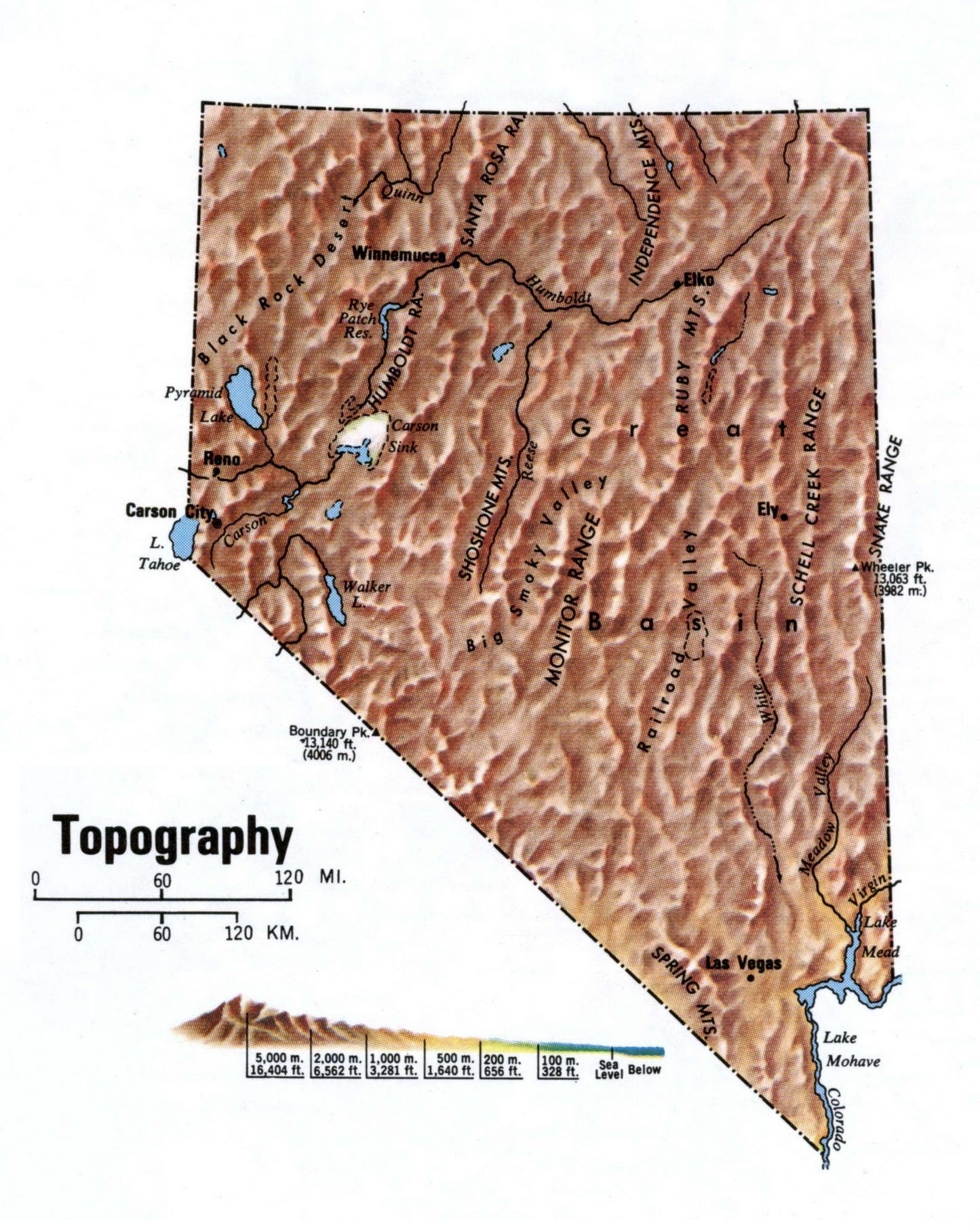 Nevada Topography Map Glossy Poster Picture Photo Print Banner Booma Prints