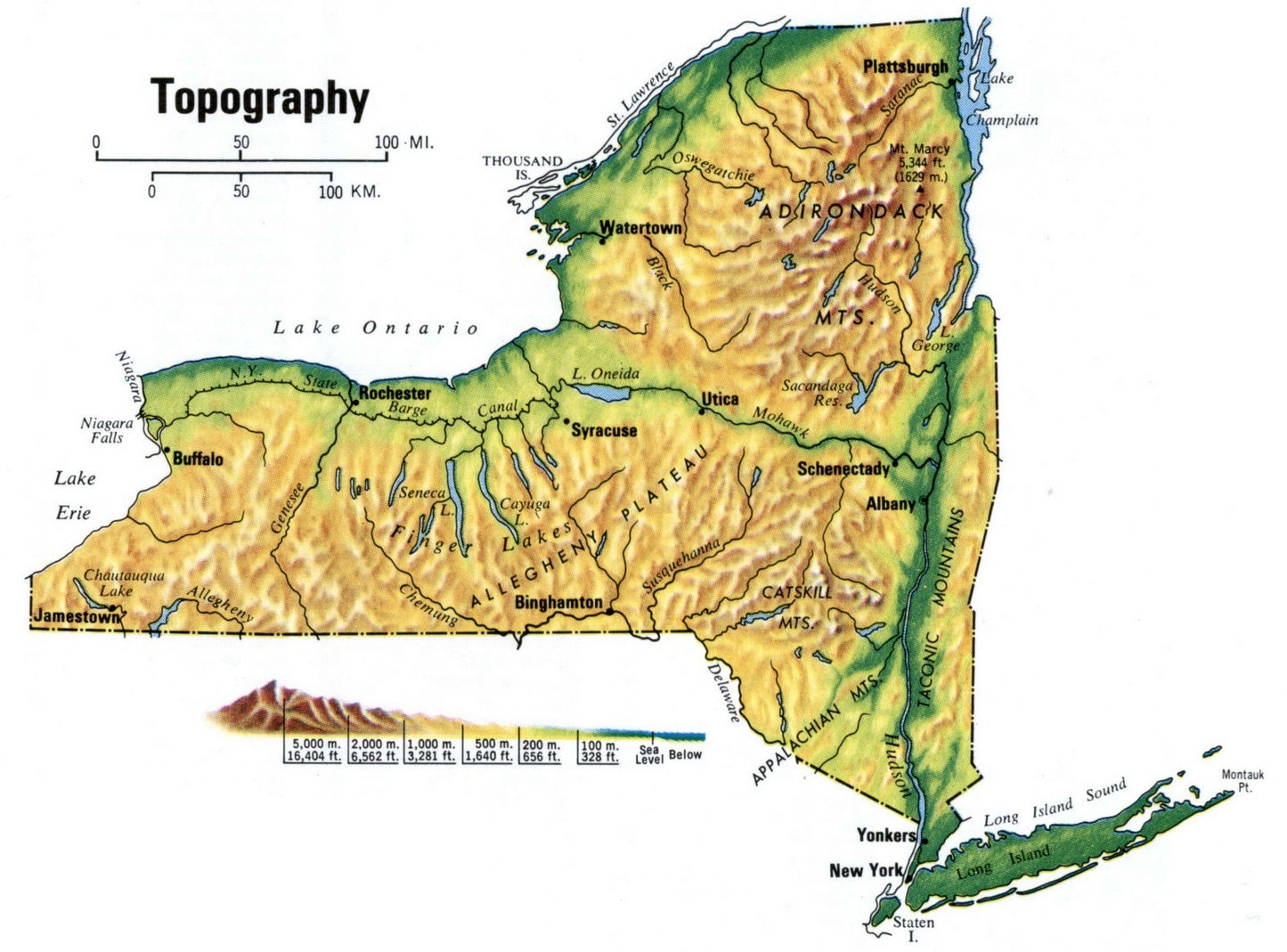 New York Topography Map Glossy Poster Picture Photo Print Banner Booma Prints