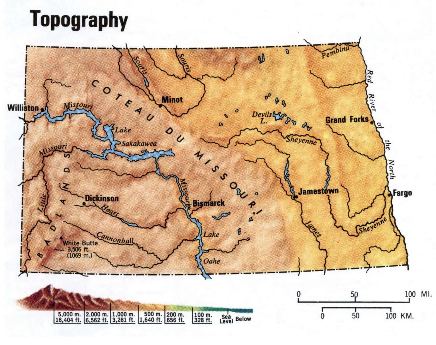 North Dakota Topography Map Glossy Poster Picture Photo Print Banner Booma Prints