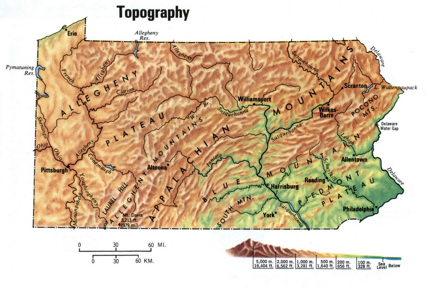 Pennsylvania Topography Map Glossy Poster Picture Photo Print Banner Booma Prints