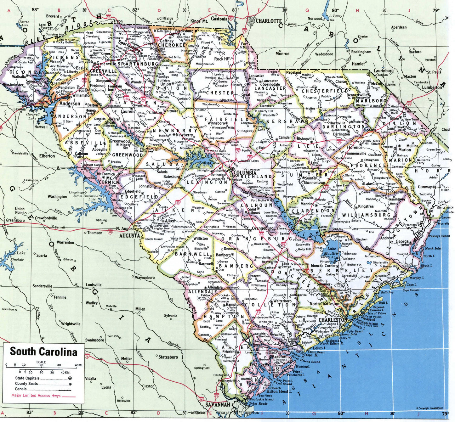 South Carolina Sc Counties Map Glossy Poster Picture Photo Print Banner Booma Prints