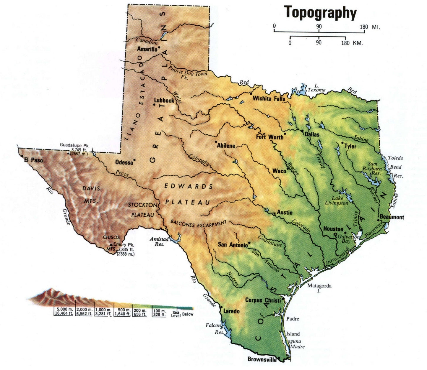 Texas Tx Topography Map Glossy Poster Picture Photo Print Banner Booma Prints