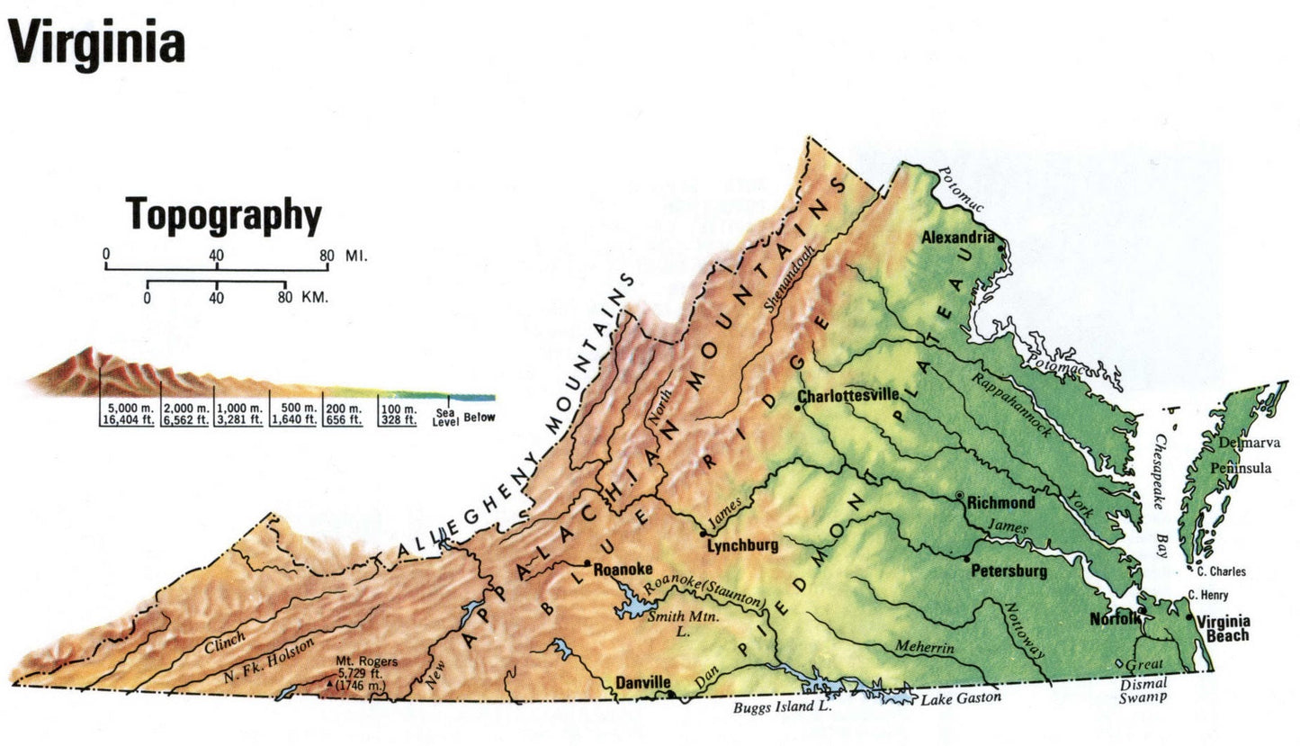 Virginia Va Topography Map Glossy Poster Picture Photo Print Banner Booma Prints