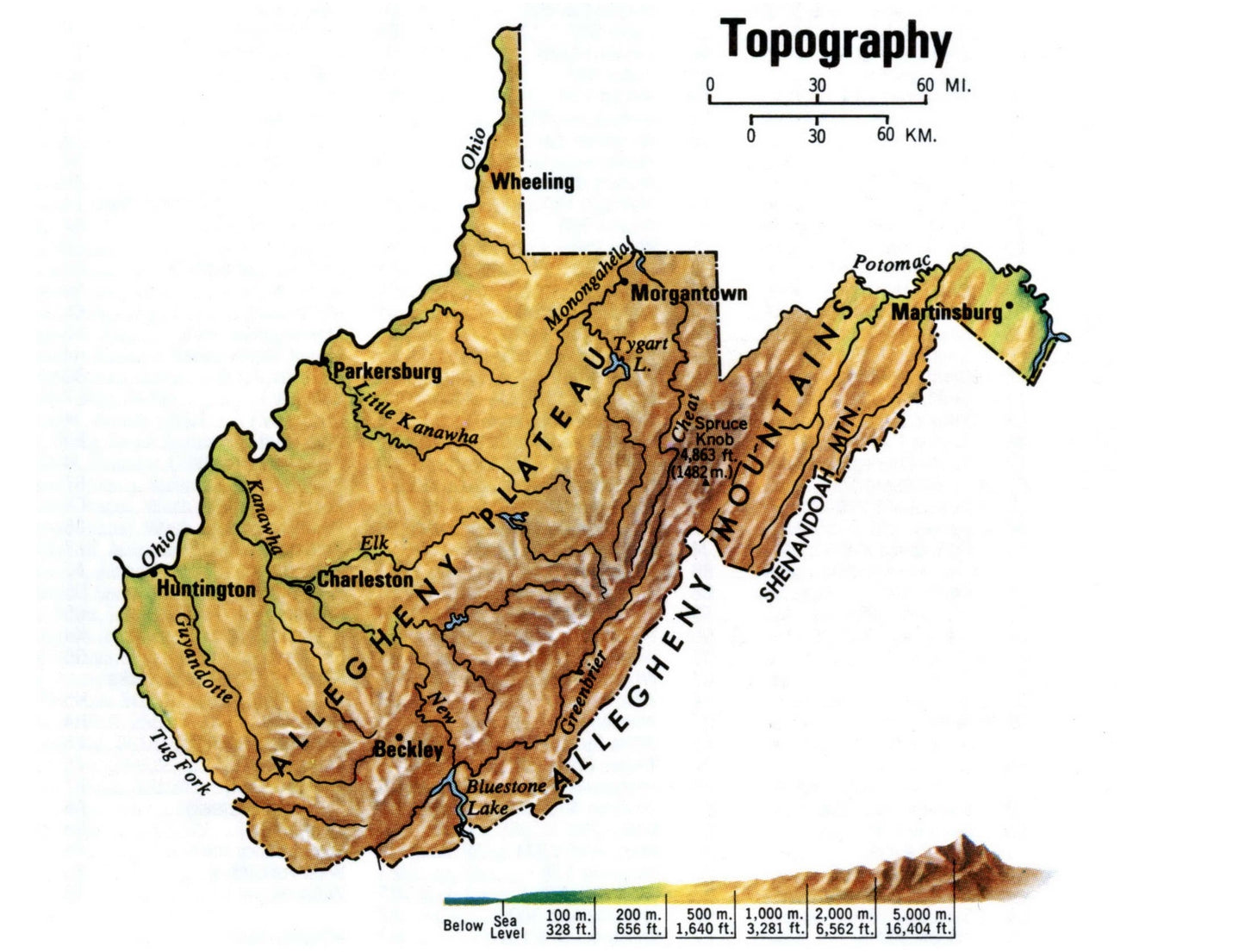 West Virginia Wv Topography Map Glossy Poster Picture Photo Print Banner Booma Prints
