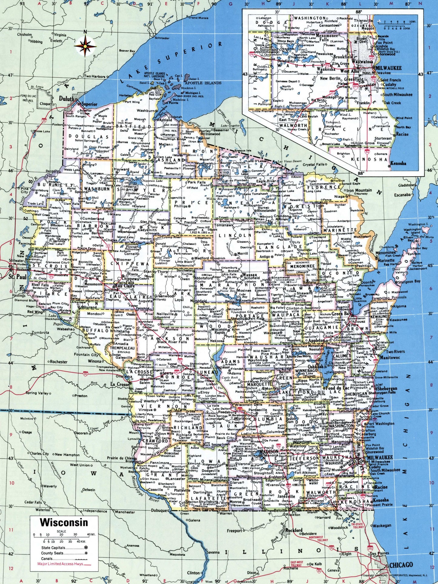 Wisconsin County Counties Wi Map Glossy Poster Picture Photo Print Banner Booma Prints