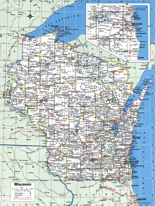Wisconsin County Counties Wi Map Glossy Poster Picture Photo Print Banner Booma Prints