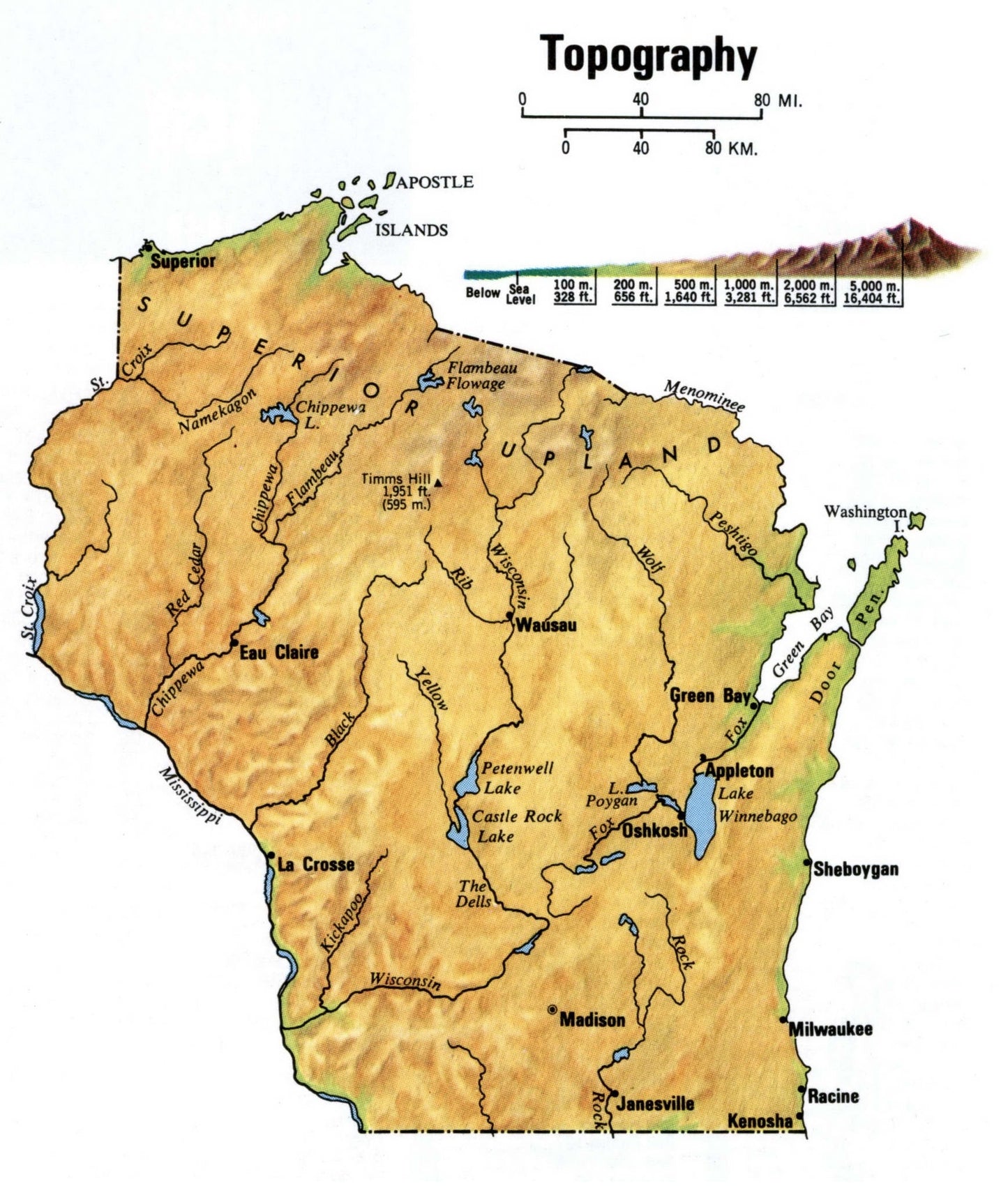 Wisconsin Topography Map Glossy Poster Picture Photo Print Banner Wi Usa Booma Prints