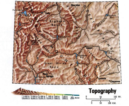 Wyoming Topography Map Glossy Poster Picture Photo Print Banner Wy Usa Booma Prints