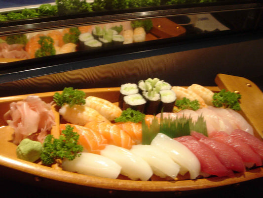 Sushi Boat Rolls Fish Japanese Glossy Poster Picture Photo Print Banner Booma Prints