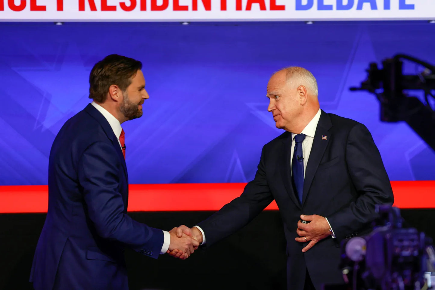 Jd Vance Tim Walz Debate Vp Handshake Glossy Poster Picture Photo Print Banner Booma Prints