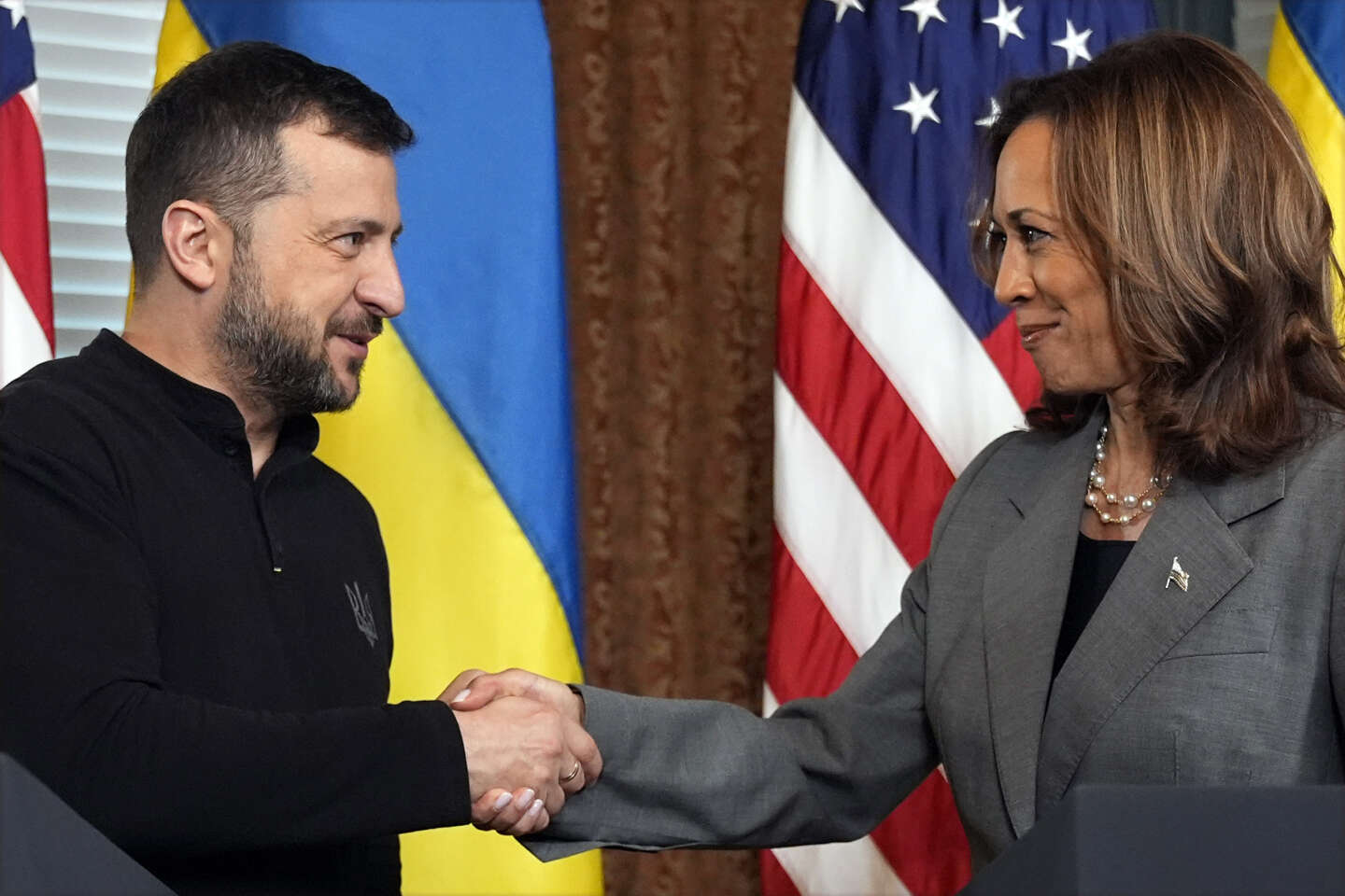 Zelenskyy Kamala Harris Handshake Glossy Poster Picture Photo Print Banner Booma Prints