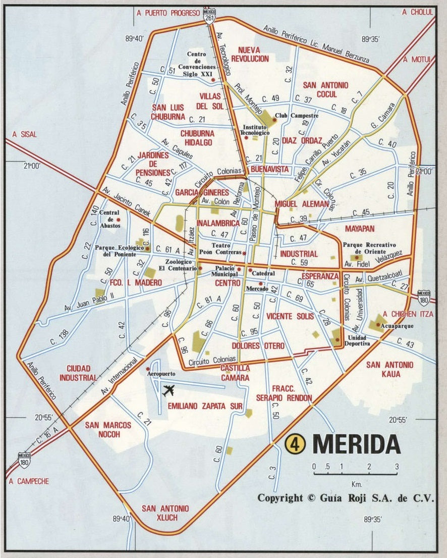Merida Mexico Road Map Glossy Poster Picture Photo Print Banner Booma Prints