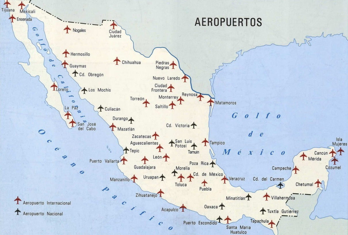 Mexico Airports Aeropuertos Map Glossy Poster Picture Photo Print Banner Booma Prints