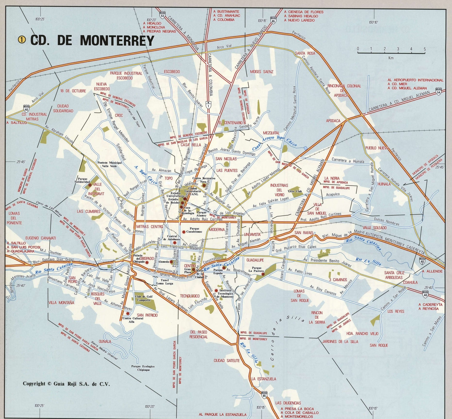 Monterrey Mexico Road Map Glossy Poster Picture Photo Print Banner Booma Prints