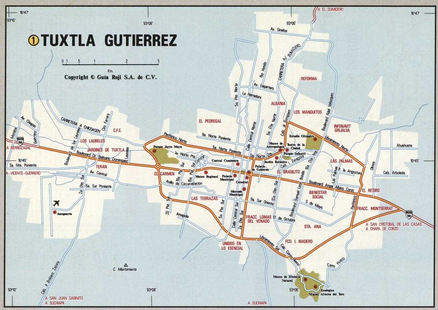 Tuxtla Gutierrez Mexico Road Map Glossy Poster Picture Photo Print Banner Booma Prints