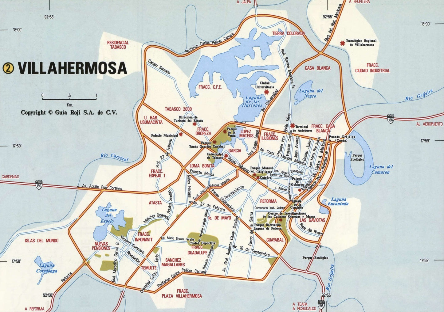 Villahermosa Mexico Road Map Glossy Poster Picture Photo Print Banner Booma Prints