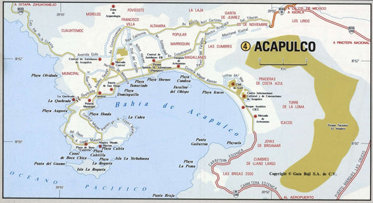 Acapulco Mexico Road Map Glossy Poster Picture Photo Print Banner Booma Prints