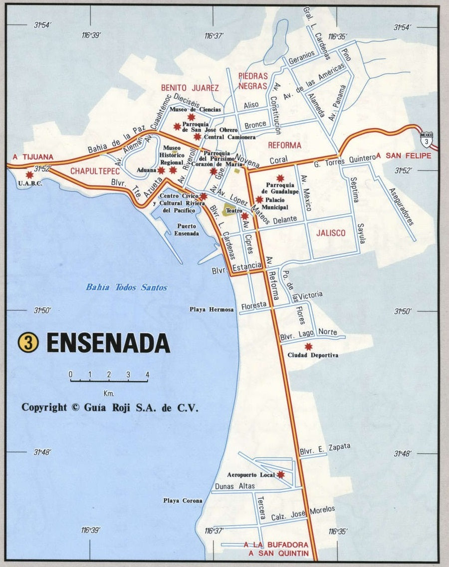 Ensenada Mexico Road Map Glossy Poster Picture Photo Print Banner Booma Prints