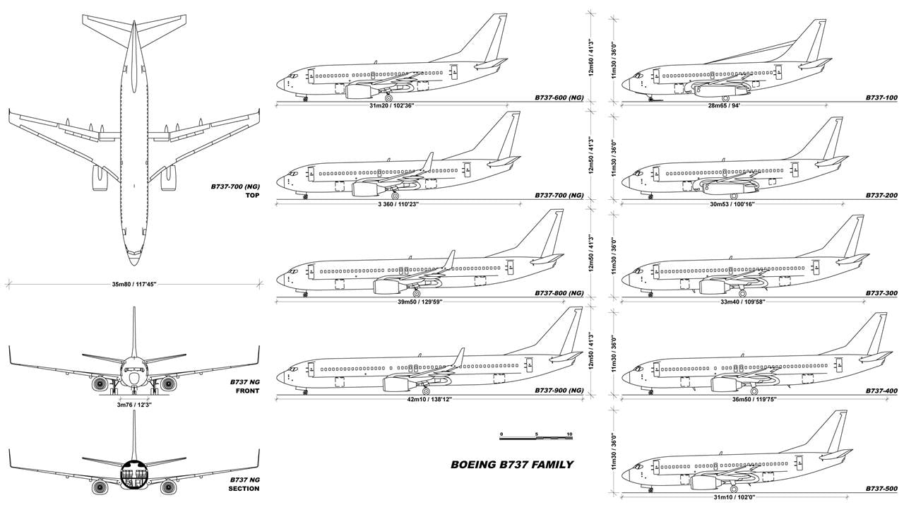 Boeing 737 Family Diagram Glossy Poster Picture Photo Print Banner Booma Prints