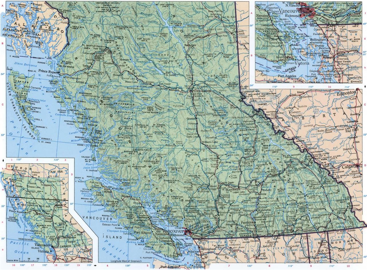 British Columbia Canada Road Map Glossy Poster Picture Photo Print Banner Booma Prints