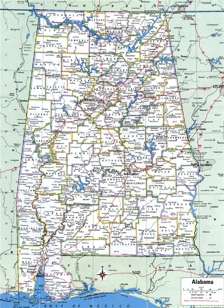 Alabama County Road Map Glossy Poster Picture Photo Print Banner Usa Al Booma Prints