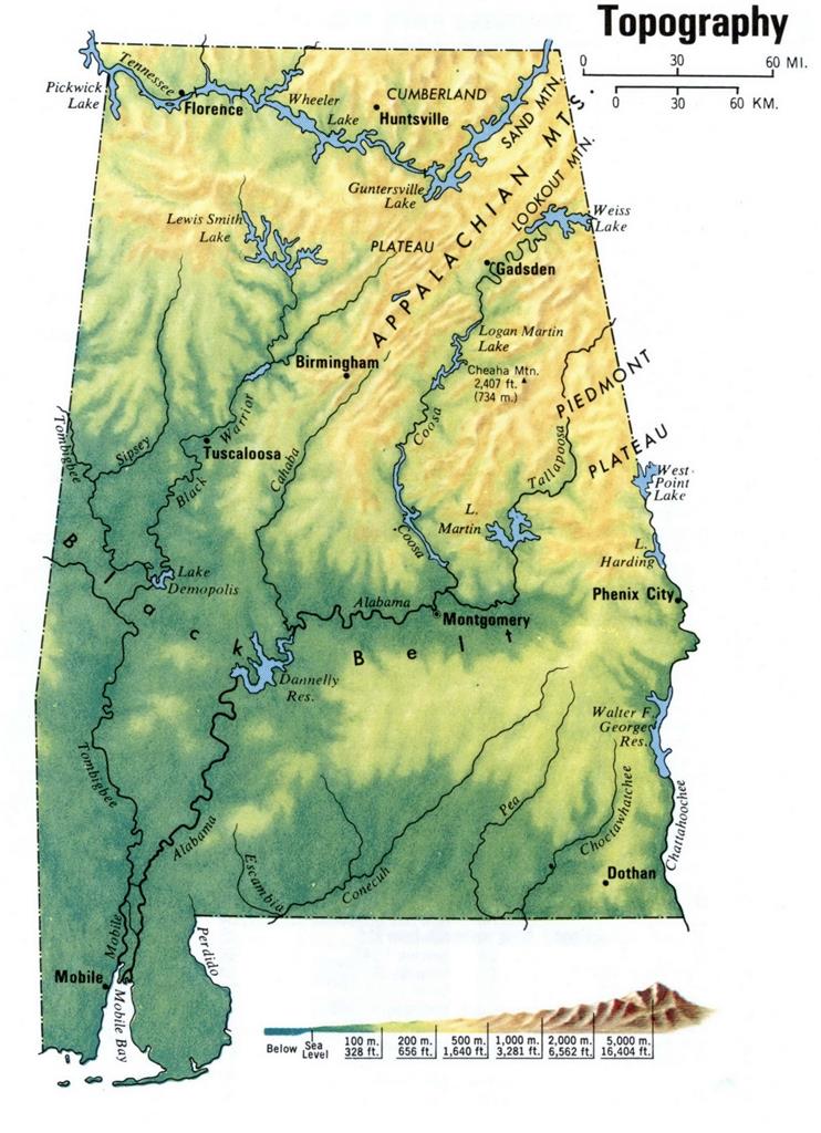 Alabama Topography Map Glossy Poster Picture Photo Print Banner Al Booma Prints