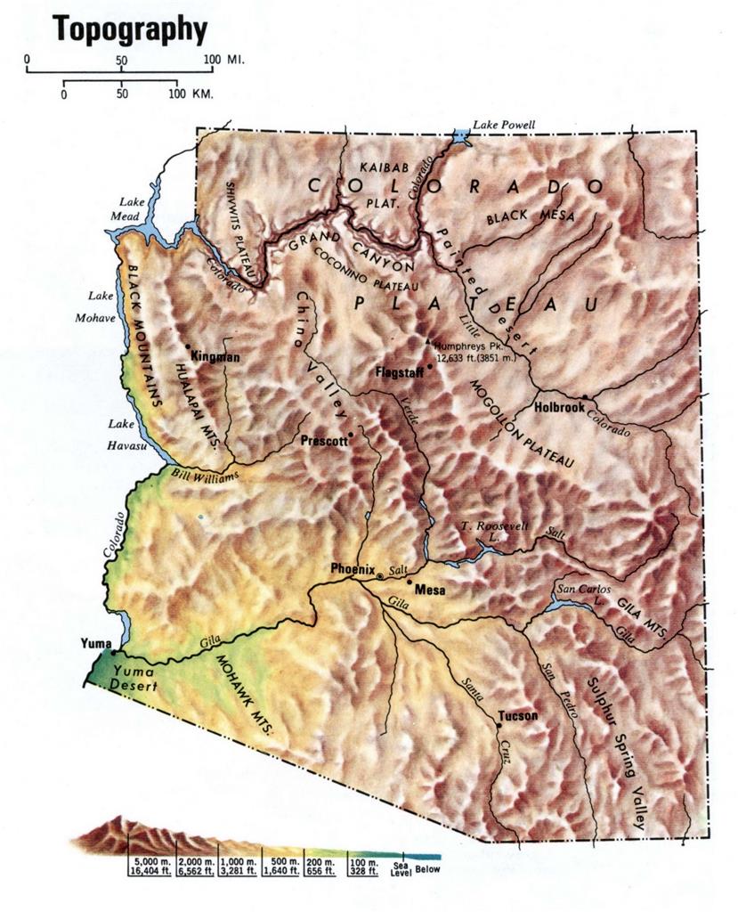 Arizona Topography Map Glossy Poster Picture Photo Print Banner Az Booma Prints