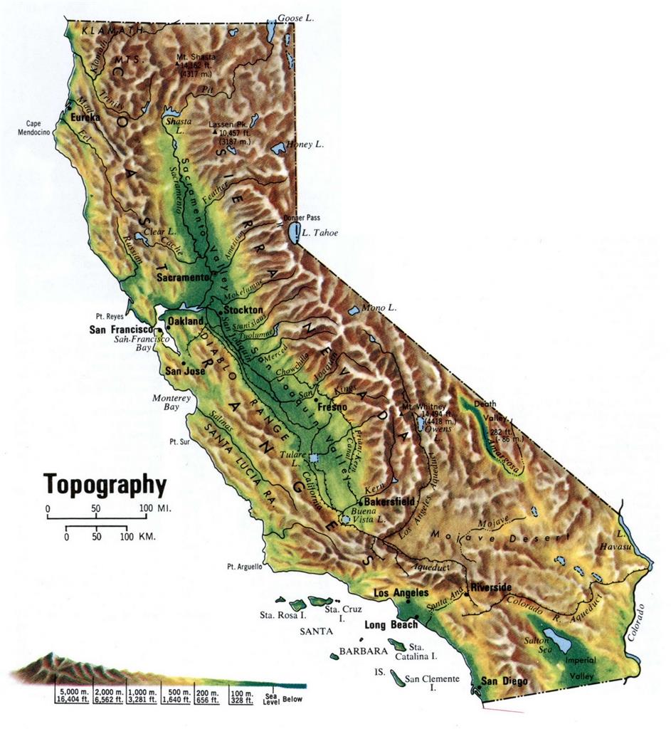 California Topography Road Map Glossy Poster Picture Photo Print Banner Ca Booma Prints
