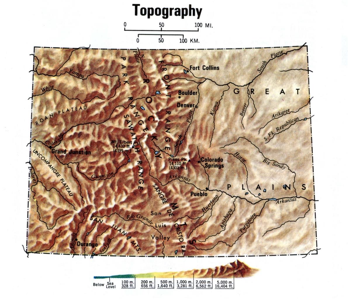 Colorado Topography Road Map Glossy Poster Picture Photo Print Banner Co Booma Prints