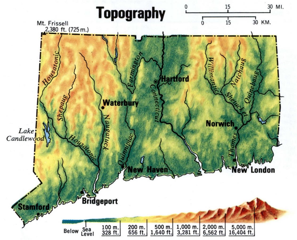 Conneticut Topography Road Map Glossy Poster Picture Photo Print Banner Ct Booma Prints