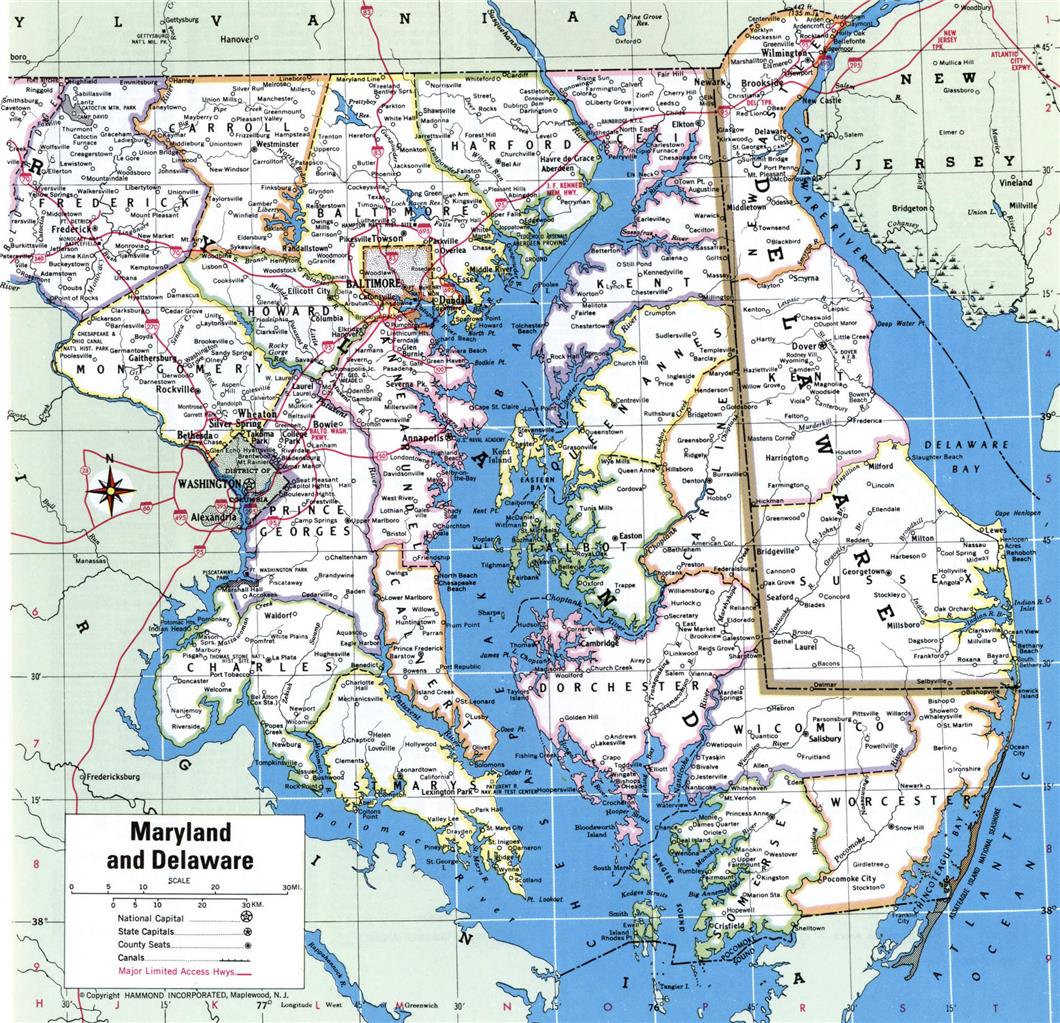 Maryland & Delaware Road Map Glossy Poster Picture Photo Print Banner Usa Booma Prints