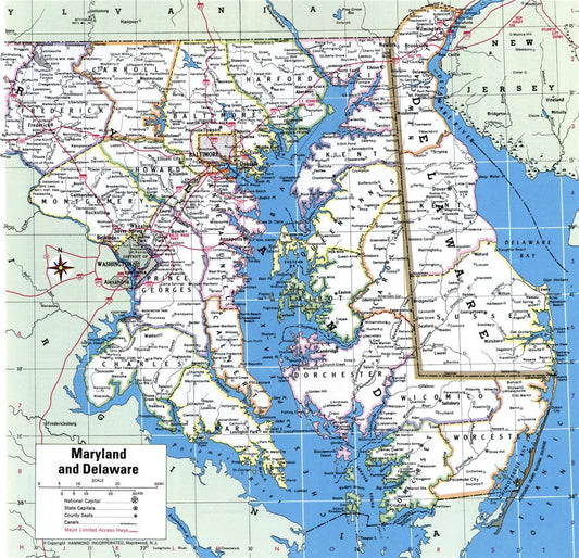 Maryland & Delaware Road Map Glossy Poster Picture Photo Print Banner Usa Booma Prints