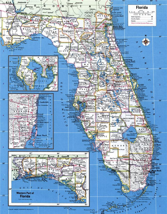 Florida Counties Road Map Glossy Poster Picture Photo Print Banner Fl Usa Booma Prints