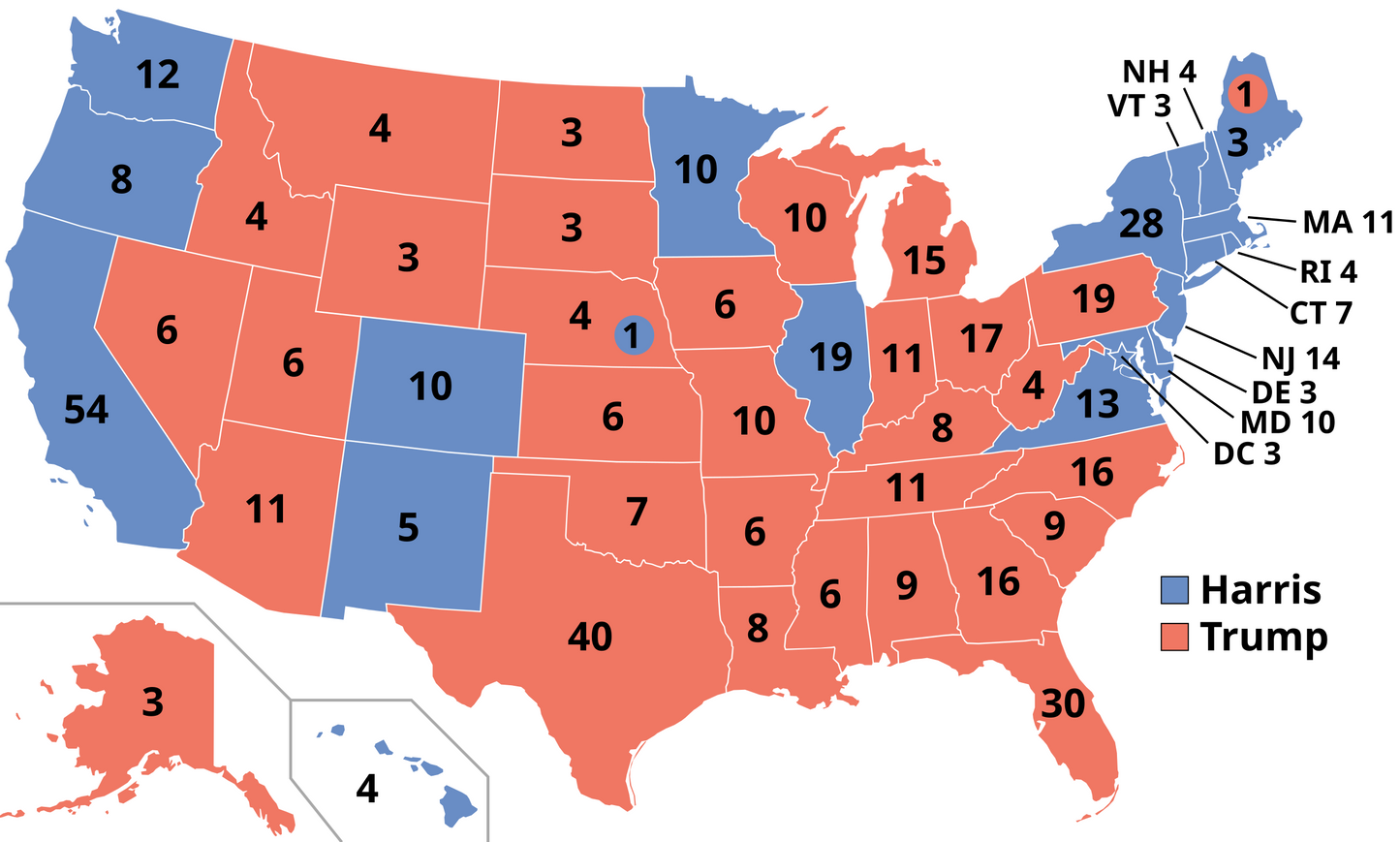Trump Harris 2024 Electoral Map Glossy Poster Picture Photo Print Banner Booma Prints